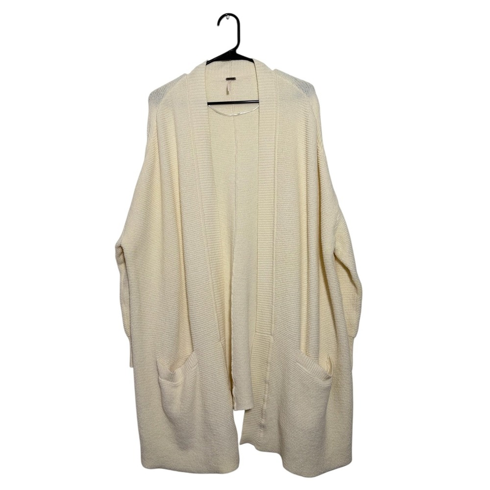 Free People Boho Cozy Oversized Longline Cardigan Cream Textured Knit Size Small